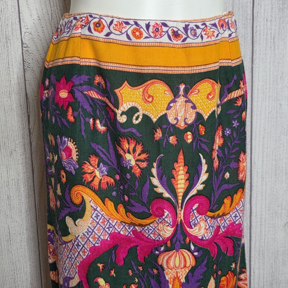 Vintage 60s 70s Personals Leslie Fay Floral Maxi Skirt Boho Mod Psychedelic - Picture 2 of 8